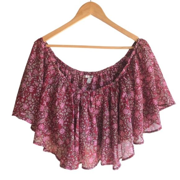 Amuse Society Lets Flounce Woven Top Large Floral Red Pink Summer - Picture 2 of 8